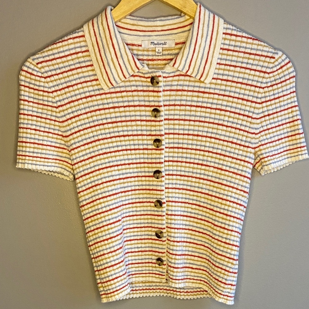 Madewell Red, Blue & Cream Striped Button-Down Shirt (Size S, EUC)
